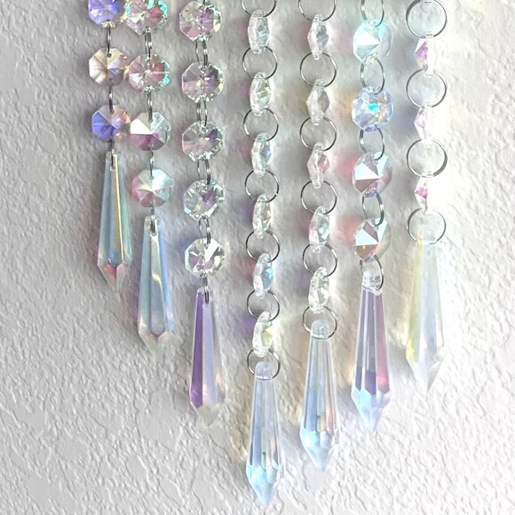 23" 7 Dangling Strands AB Crystal Prisms Suncatcher Curtain Sun Hangng New - Picture 4 of 6